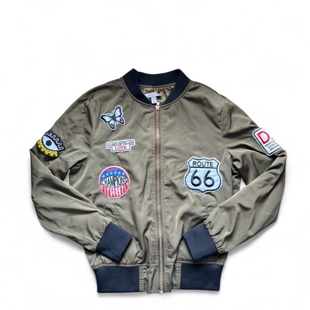 Patchwork Olive Bomber Jacket - Women's